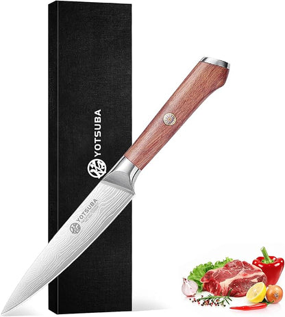 YOTSUBA 5 Inch Utility Knife, Japanese Petty Knife – Ergonomic Rosewood Handle, Full Tang, Razor Sharp High Carbon German Steel Paring Knives, Premium Gift