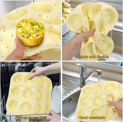 Palksky Silicone Molds, 12-Cavity Muffin Pan for Baking, Silicone Molds for Tarts, Egg Bites, Nonstick Baking Mold