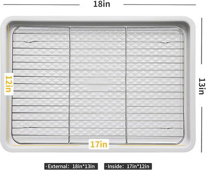 Nonstick Ceramic Baking Sheet With Rack, 2-Pack Half Sheet Pan, Non-Toxic, PTFE & PFOA Free, Warp-Free, Oven Safe 550°F, Dishwasher Safe, Aluminized Steel, Gray Yellow