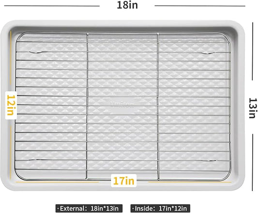 Nonstick Ceramic Baking Sheet With Rack, 2-Pack Half Sheet Pan, Non-Toxic, PTFE & PFOA Free, Warp-Free, Oven Safe 550°F, Dishwasher Safe, Aluminized Steel, Gray Yellow