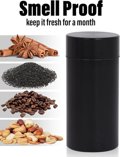 Honeypuff Smell Proof Jar, Portable Airtight Storage Container With Silicone Ring, 42ml Multi-Use Aluminum Stash Bottle for Coffee, Herb & Spice Keep Fresh(Silver)