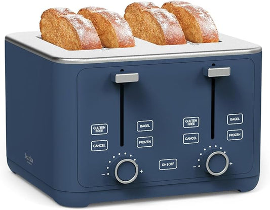 Martha Stewart 4 Slice Toaster, 10 Shade Settings with Defrost, Cancel, Bagel & Gluten-Free, Extra-Wide Self-Centering Slots for Waffles & Artisan Bread, Removable Crumb Tray, Cord Wrap, 1800W, Indigo