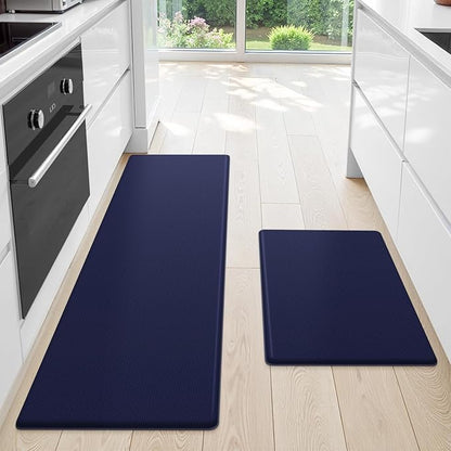StepLively Kitchen Mat, 2 PCS Kitchen Rugs, Cushioned Kitchen Mats for Floor, Anti Fatigue Kitchen Rug Set, Non-Skid Standing Mat for Kitchen, Office, Sink, 17.3"×30"+17.3"×59", Blue