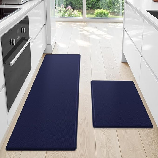 StepLively Kitchen Mat, 2 PCS Kitchen Rugs, Cushioned Kitchen Mats for Floor, Anti Fatigue Kitchen Rug Set, Non-Skid Standing Mat for Kitchen, Office, Sink, 17.3"×30"+17.3"×59", Blue
