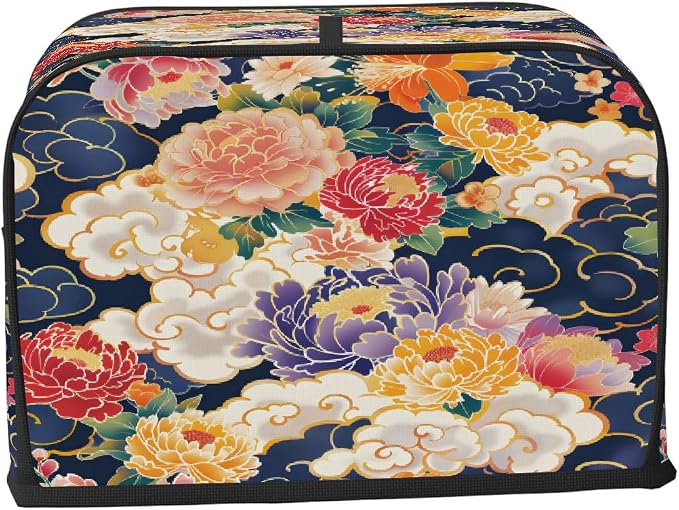 Flower Japanese Art Toaster Cover 4 Slice Wide Slot Washable Kitchen Appliance Covers Fingerprint Bread Machine Dust Cover Small Toaster Oven Accessories Covers Bread Maker Bag Women Gift
