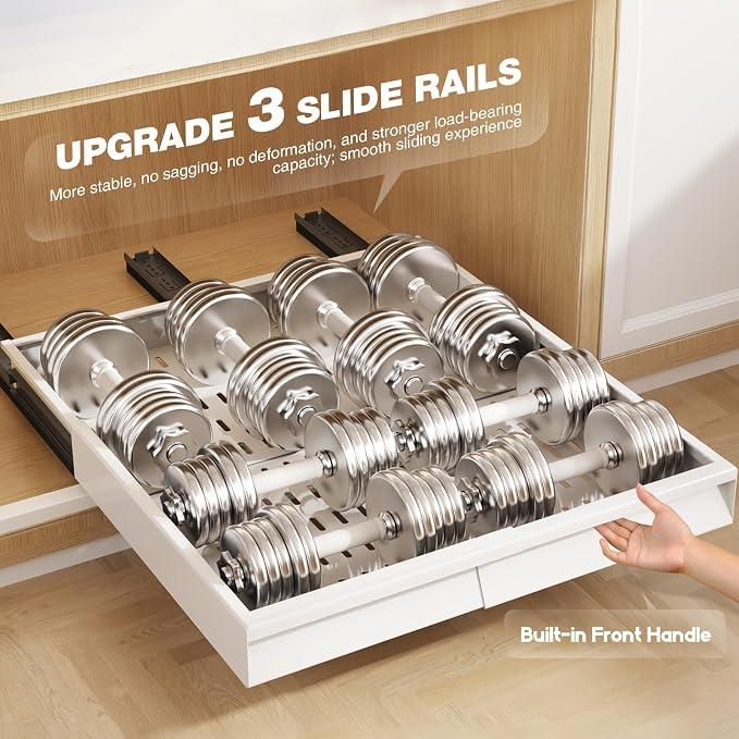 Seinloes Pull Out Cabinet Organizer, 4-Side Expandable to Fit Most Cabinets, 3 Rail Slide Out Drawers with Raising Pad for Framed & Frameless Cabinets, 13"-21" W x 17"-24" D, White, 4 Pack