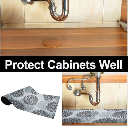 AiBOB Waterproof Under Sink Mat, Absorbent Quick Dry Sink Liners Protect Cabinets, Durable Shelf Liners, Slip Resistant and Non-Adhesive, 24X68, Grey/Flower