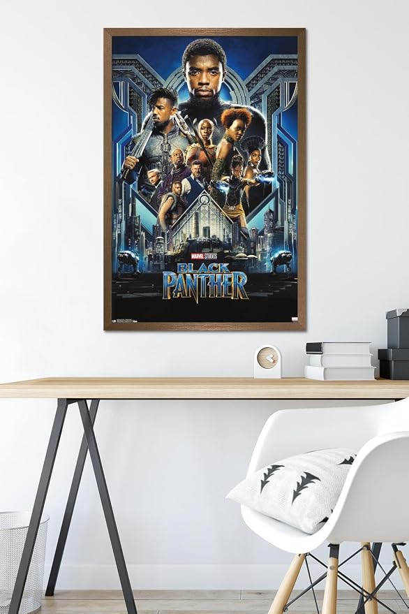 Trends International Marvel Cinematic Universe - Black Panther - Group One Sheet Wall Poster, 22.375" x 34", Bronze Framed Version