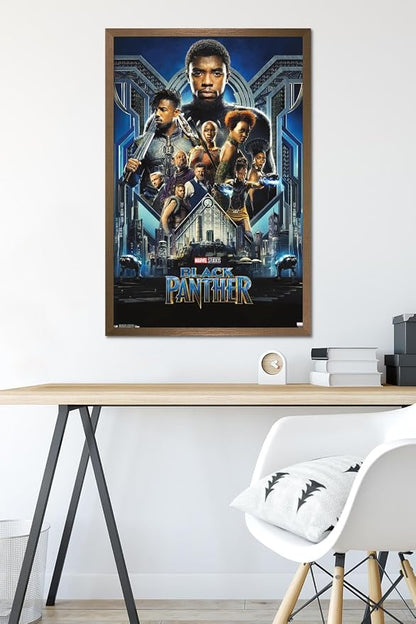 Trends International Marvel Cinematic Universe - Black Panther - Group One Sheet Wall Poster, 22.375" x 34", Bronze Framed Version