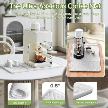 Silicone Coffee Mat with Raised Edges 24" x 16" – Waterproof Countertop Mat, Coffee Maker Pad, Espresso Machine Mat, Heat Resistant Dish Drying Mat
