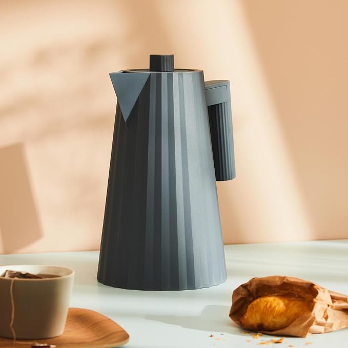 Alessi Plissé MDL06 G/UK Designer Electric Kettle, Thermoplastic Resin, English Plug 2400W, 170 cl, Grey