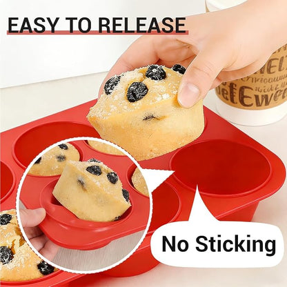 CAKETIME Silicone Jumbo Muffin Pan 3 Pack 6 Cup 3.5 Inch Large Muffin Tin Non Stick BPA Free for Baking Giant Muffins Cupcakes Frittatas