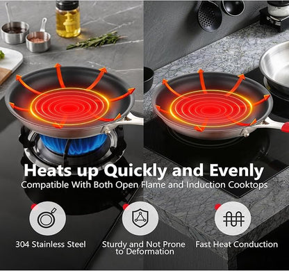 10 Inch Nonstick Frying Pan, Tri-Ply Clad Stainless Steel Skillet with Reinforced Coating, Detachable Handle with Silicone Sleeve, Dishwasher & Oven Safe, Induction Compatible, PFOA-Free