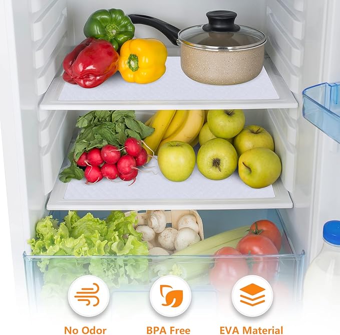 Shelf Liners for Kitchen Cabinets Refrigerator Liners Waterproof & Oil-Proof Kitchen Cupboard Liner Non-Slip Drawer Mats EVA Material Non Adhesive Fridge Liner for Shelves-White 11.8 x 393.7 Inches