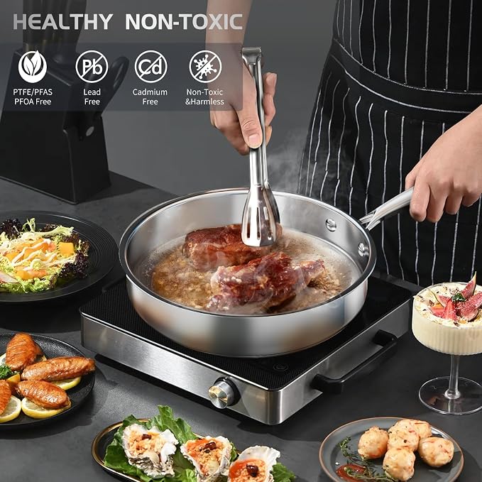 Meythway Pots and Pans Set Non Toxic, 16PCs Stainless Steel Cookware Set with Steamer, Kitchen Induction Cookware with Utensil Sets, Pot Protectors and Apron For Oven & Dishwasher Safe