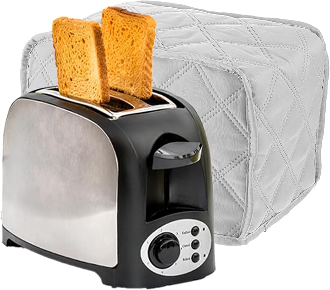 2 Slice Toaster Cover, Quilted Toaster Dust Cover with Perfect Fit for Most Models, Breathable Polyester Fabric, Easy to Clean (Gray, 1 Pack)