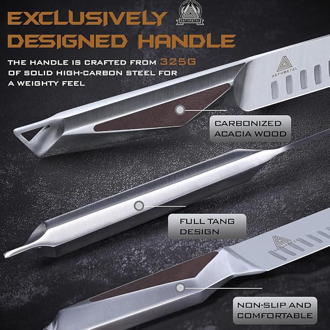 Brisket Slicing Knife, 12 Inch Carving knife - German High Carbon Steel, Full Tang Handle, BBQ Meat Cutter with Ergonomic Grip for Brisket, Beef Roast, Ham & More
