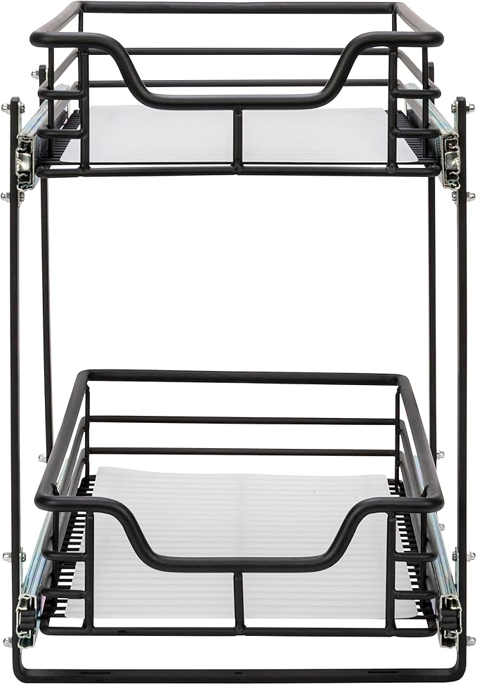 Household Essentials Matte Black Steel Dual Slide Organizer with Plastic Details