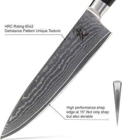 SAMCOOK Damascus Chef Knife, 8 inch Ultra Sharp Cooking Knife With VG-10 High Carbon Stainless Steel，Professional Chef Knives with Black Pakka wood Handle and Premium Gift Box