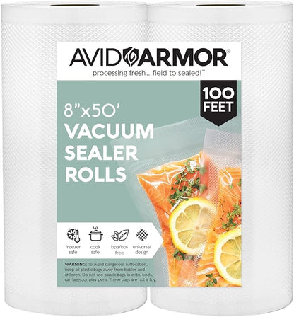 Avid Armor Vacuum Seal Rolls, Vac Seal Bags for Food Storage, Meal Saver Freezer Vacuum Sealer Bags, Sous Vide Bags Vacuum Sealer, Non-BPA Vacuum Sealer Bags, 8 inches by 50 feet, Pack of 2