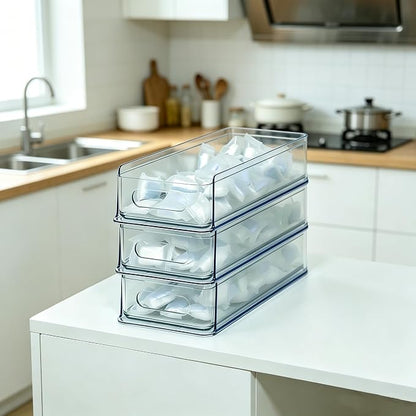 3 Tier Desk Drawer for Corner, Plastic Storage Organizer for Coffee Station, Under Sink, Bathroom Countertop and Kitchen Cabinet, Clear Stackable Pull Out Container, Short
