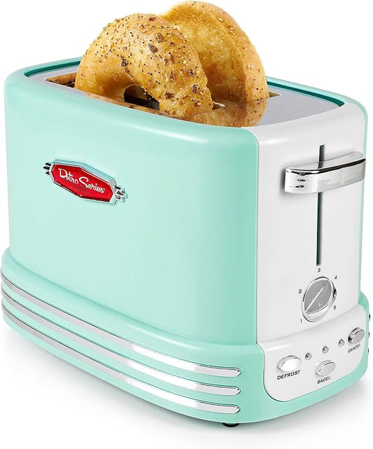 Nostalgia New and Improved Retro Wide 2-Slice Toaster Perfect For Bread, English Muffins, Bagels, 5 Browning Levels, With Crumb Tray & Cord Storage