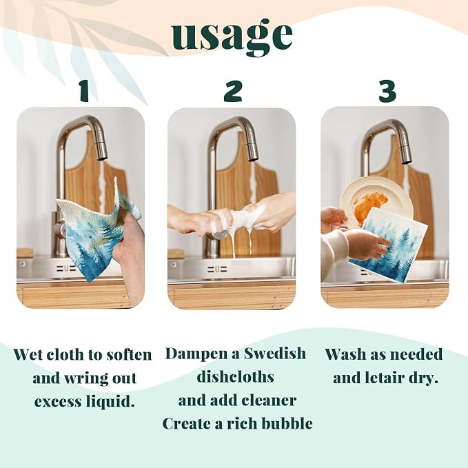 Winter Tree Christmas Swedish Dishcloths for Kitchen, Swedish Dish Cloths for Pine Tree, Papaya Reusable Paper Towels, 4 Pack Dish Towels for Kitchen, Reusable Paper Towels Washable