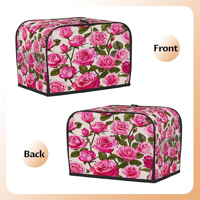 Rose Pink Toaster Cover 4 Slice Wide Slot Washable Toaster Covers | Retro Art Dust and Fingerprint Protection Bread Maker Covers for Kitchen Accessories Decor Bakeware Women Gift