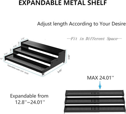 Expandable Spice Rack organizer with 3-Tier step shelf,Modern Design heavy duty,Non Skid and Visibility,Great for Kitchen Cabinet, Pantry and more(2PACKS/GUN-GREY)