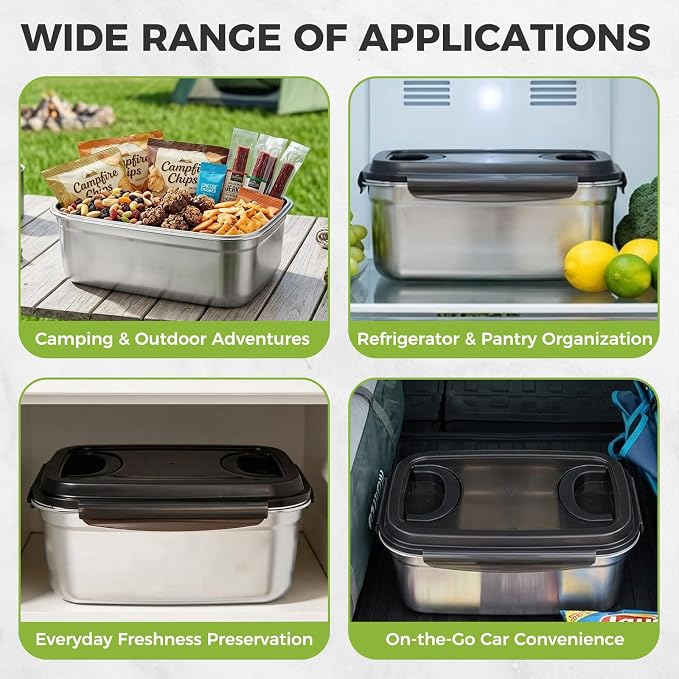 Stainless Steel Food Storage Container – 7500 ML / 254 oz / 32 Cup Large Airtight Meal Prep Container for Roasting Turkey, Chicken, Casserole, Fruits & Parties