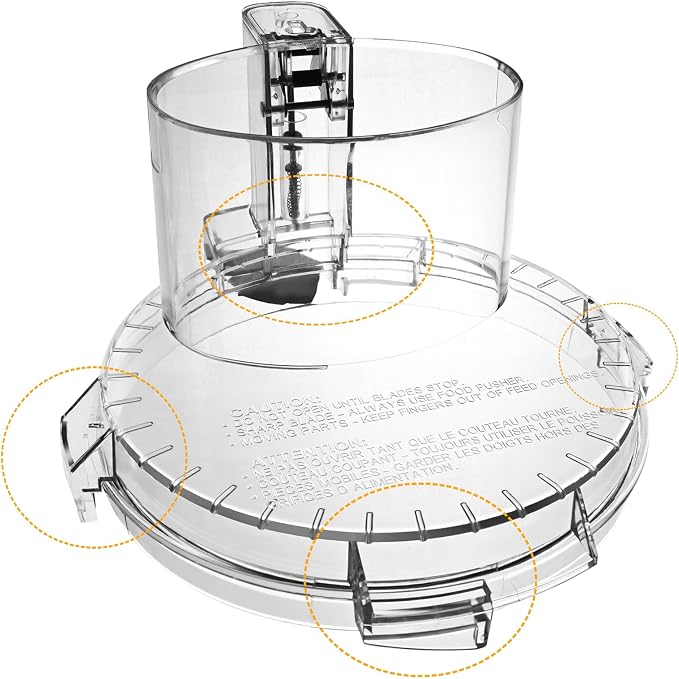 4 Locking Tabs DFP-14NWBCT1 Clear Food Processor Work Bowl Cover Compatible with Cuisinart Tritan Only fits Bowl DLC-005AGTXT1 Fits Model DFP-14, NOTE:This New Lid Only Fits WorkBowl with 4 Tabs