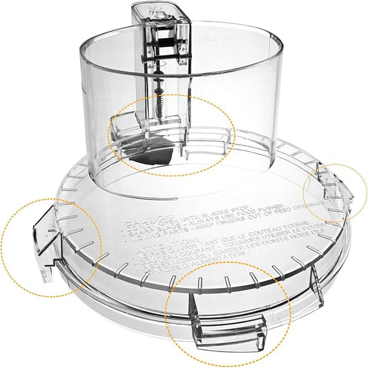 4 Locking Tabs DFP-14NWBCT1 Clear Food Processor Work Bowl Cover Compatible with Cuisinart Tritan Only fits Bowl DLC-005AGTXT1 Fits Model DFP-14, NOTE:This New Lid Only Fits WorkBowl with 4 Tabs