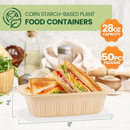 Glotoch Express 28 oz-200 Pack Meal Prep Containers with Lids, Cornstarch Food Storage Containers Plant-based Lunch Box for Salad, BPA Free Plastic Take Out Containers