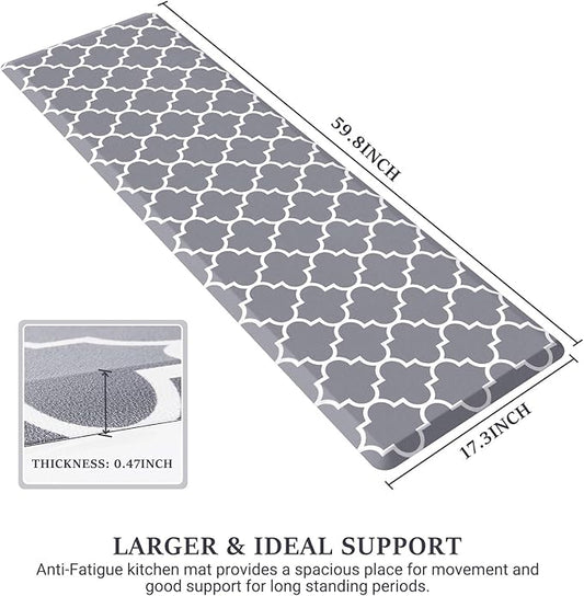WISELIFE Kitchen Mat Cushioned Anti-Fatigue Rug,17.3"x 60",Non Slip Waterproof Rugs Heavy Duty PVC Ergonomic Comfort Mat for Kitchen, Floor Home, Office, Sink, Laundry, Grey