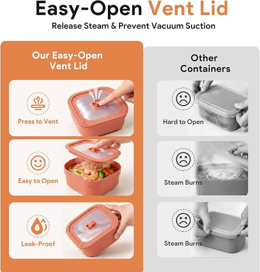 3 Pack Food Storage Containers with Easy-Open Vent Lids, Leak Resistant BPA-Free Meal Prep Containers, Microwave Freezer Dishwasher Safe, Stackable Food Containers,Brick Red，17oz 34oz 51oz