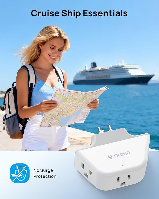 TROND 360 Rotating Plug Outlet Extender 2 Pack, 3 Way Angled Wall Outlet Adapter, Small Multiple Plug Splitter for Bathroom Kitchen Cruise Ship Travel Essentials, White