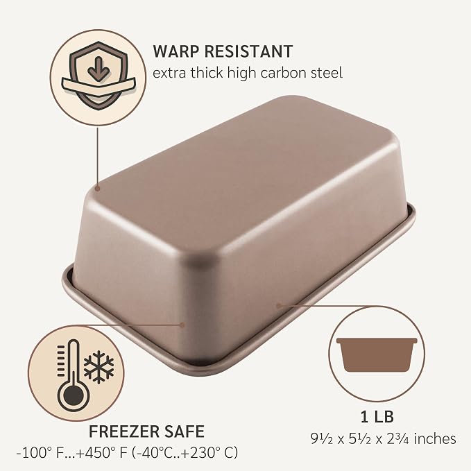 HAPPIELS 5x9in Nonstick Loaf Pan 1lb for Oven Baking, PFOA & BPA Free | Non Toxic Loaf Tin | Molds for Baking | Best 9 x 5 Non stick Bakeware | Nontoxic 5x9 Banana Bread Mold Pans & Tins