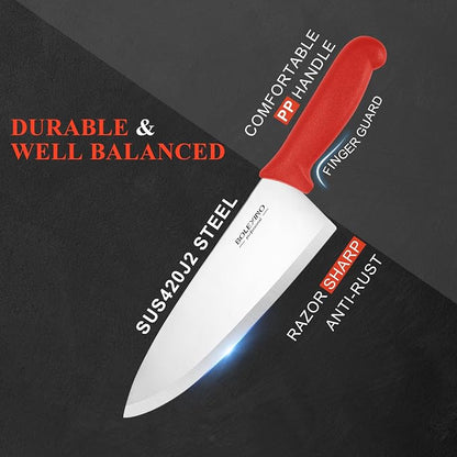 8 inch Japanese High Carbon Stainless Steel Chef Knife Set, Professional Extra Sharp Wide Cook Knife with Non-slip Ergonomic Handle, for Kitchen Home Restaurant