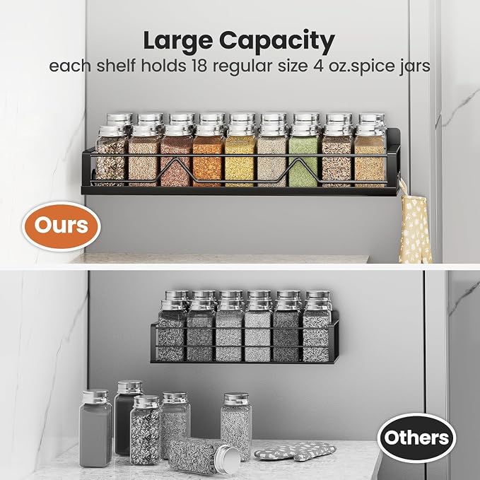 Mystozer 16.9 Inch Wide Large Capacity Magnetic Spice Rack for Refrigerator,5 Pack Metal Fridge Shelf Magnetic Spice Rack Kitchen Storage Refrigerator Organizers and Storage Spice Shelf (Black)