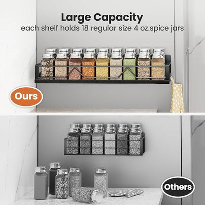 Mystozer 16.9 Inch Wide Large Capacity Magnetic Spice Rack for Refrigerator,5 Pack Metal Fridge Shelf Magnetic Spice Rack Kitchen Storage Refrigerator Organizers and Storage Spice Shelf (Black)