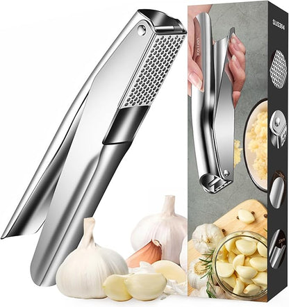 Garlic Press Stainless Steel, Garlic Crusher, Easy-Clean | 304 stainless steel, no peeling, ergonomic handles, dishwasher safe, 5 cm chamber