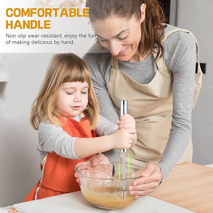 NileHome Stainless Steel Whisk 10" Semi-Automatic Rotary Kitchen Whisk Kitchen Wisk Wire Whisks for Cooking, Whisking, Blending, Beating, Stirring