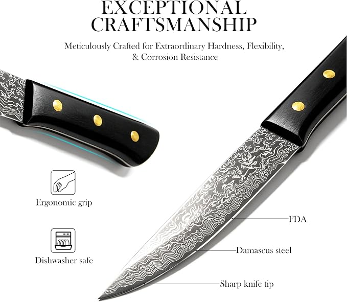 Chef Knife 6 Inch,Light Kitchen Knife, Ideal for All-Around Food Preparation with Damascus Steel Knife,Ultra Sharp Japanese Knife with Ergonomic Handle
