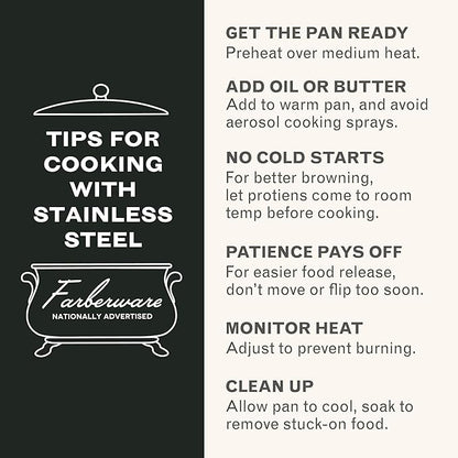 Farberware Classic Series Anniversary Edition Stainless Steel Sauté Pan and Lid with Helper Handle, Induction Suitable, 6 Quart Jumbo Cooker, Metal Utensil Safe - Stainless Steel