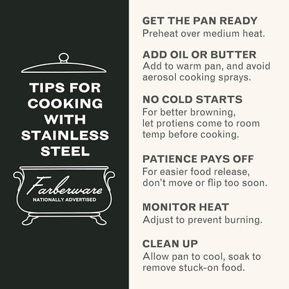 Farberware Classic Series Stainless Steel Pots and Pans with Baking Sheet Pan, Cooking Tools, and Lids, Induction Ready, Dishwasher Safe, 10 Piece Cookware Set, Metal Utensil Safe - Stainless Steel