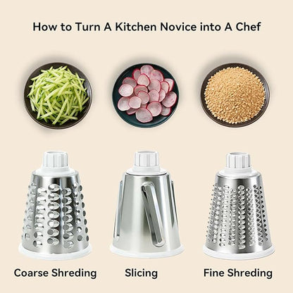 3-in-1 Manual Rotary Cheese Grater & Vegetable Slicer, Round Mandoline Food Chopper with 3 Interchangeable Blades, Strong Suction Base Hand Crank Grater for Cheese, Potato, Nuts & Veggies