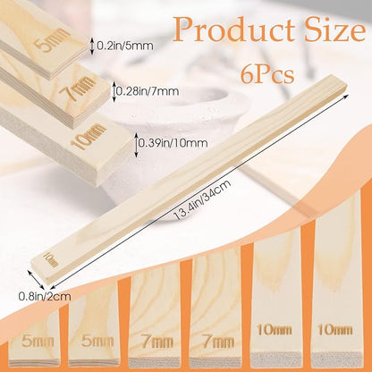 Classicseali 6PCS Rolling Pin Thickness Guides, Wooden Dough Thickness Guides, Tools Clay Tool, Rolling Pin Guide for Precise Polymer Clay Thickness Measurement, 3 Sizes