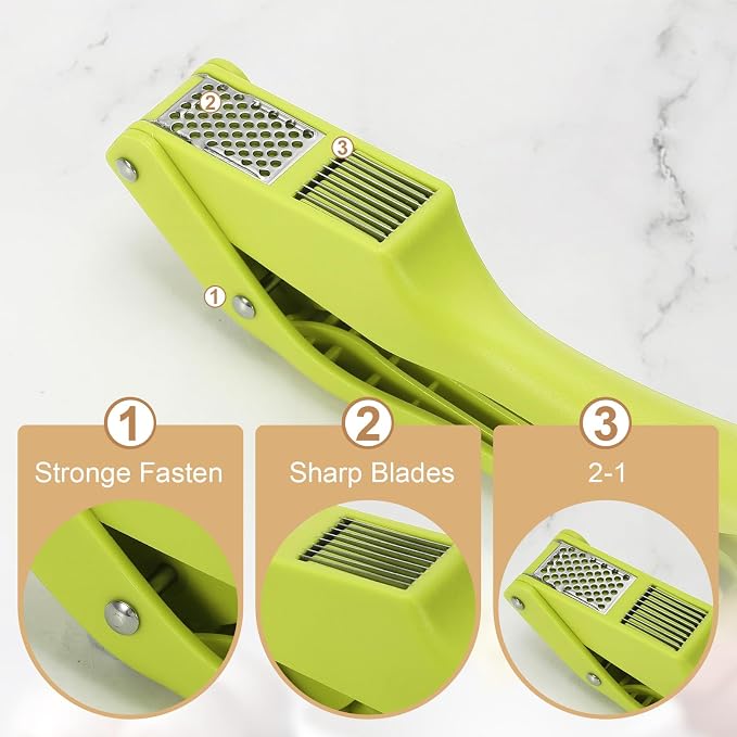 uxcell Garlic Press, 7.5 Inch Stainless Steel Garlic Slicer Crusher Tool Kitchen Utensil for Home Cooks and Professional Chefs, Green