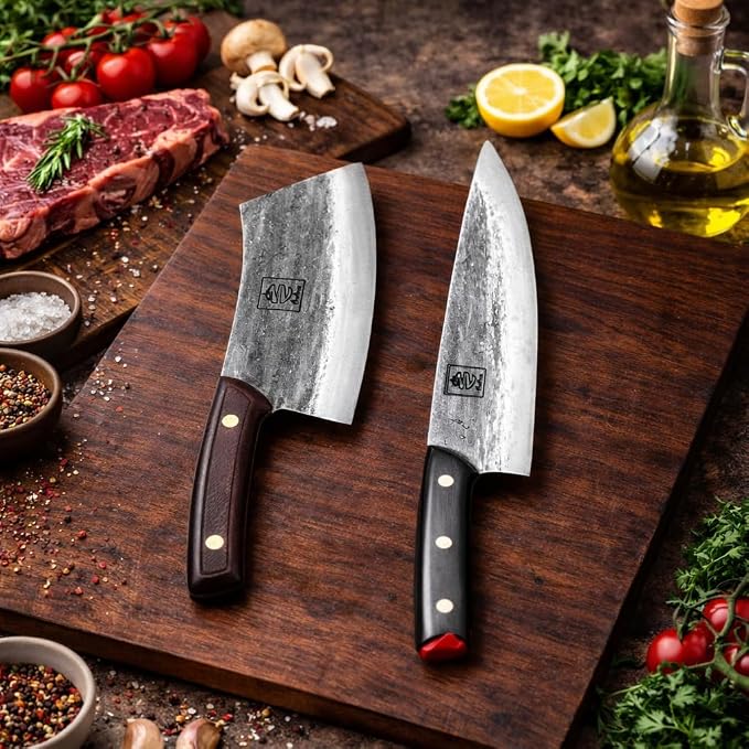 COOLINA Chef's Duo Professional Kitchen Knife Set – Hand-Forged Tungsten XL & Altomino Chef's Knives, High Carbon Steel, Perfect for Precision Chopping, Slicing, and Dicing