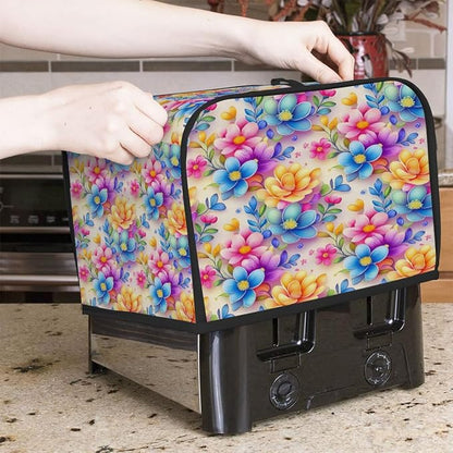 Flowers Art Toaster Cover 2 Slice Wide Slot Washable Toaster Covers | Rainbow Art Dust and Fingerprint Protection Bread Maker Covers for Kitchen Accessories Decor Bakeware Women Gift